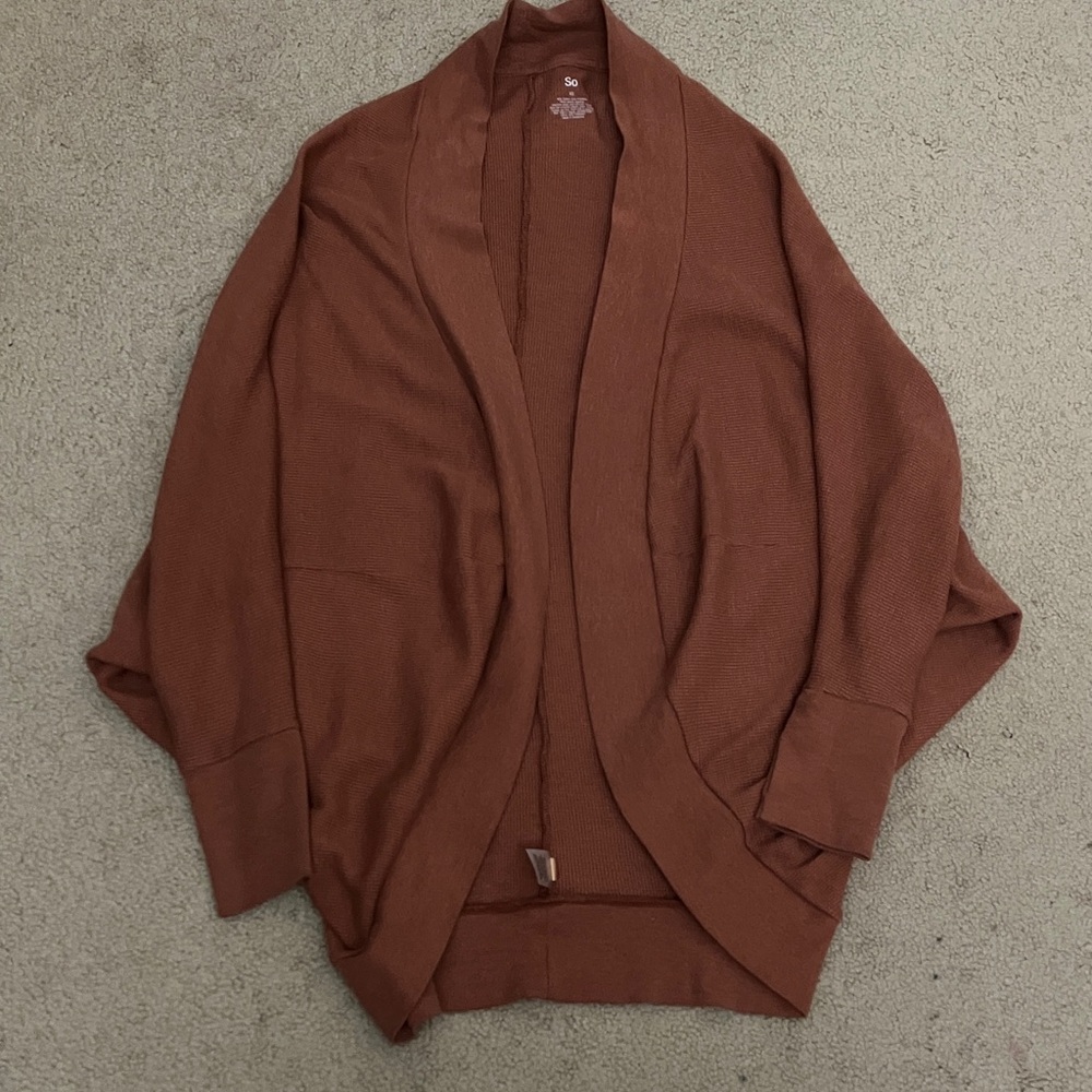 SO Waffle Knit Cocoon Cardigan Rust Orange, Thumb Holes, Dolman Batwing Sleeve